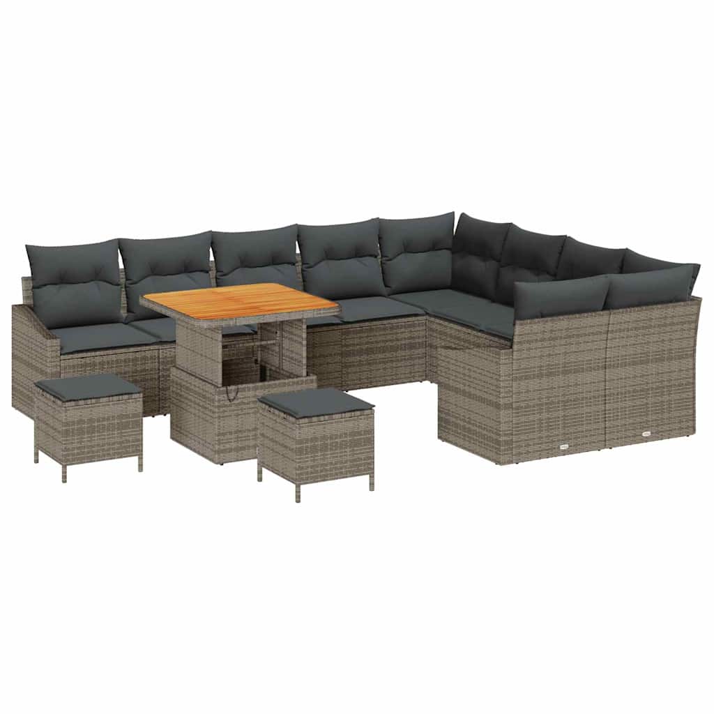 Set Divano da Giardino con cuscino 12 pcs Grigio Poly Rattan