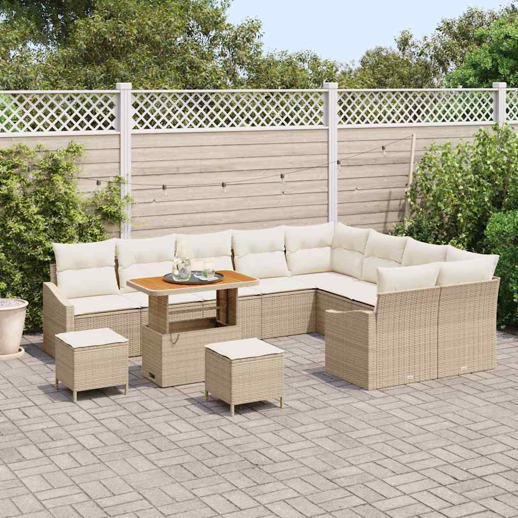 Set Divano da Giardino con cuscino 12 pcs Beige Poly Rattan - homemem39