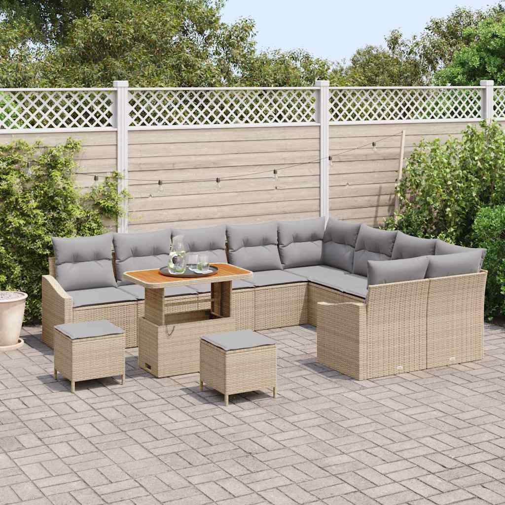 Set Divano da Giardino con cuscino 12 pcs Beige Poly Rattan - homemem39