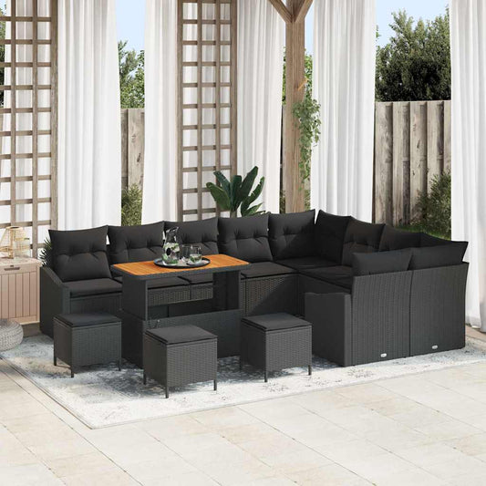 Set Divano da Giardino con cuscino 13 pcs Nero Poly Rattan - homemem39