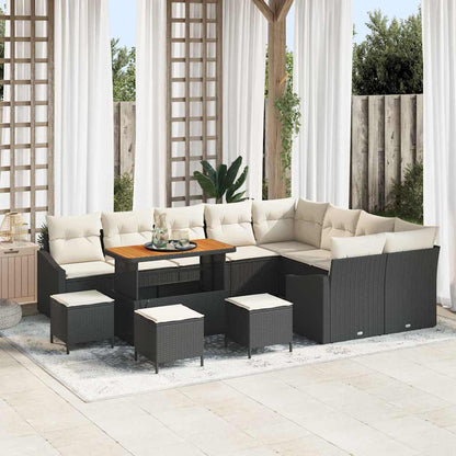 Set Divano da Giardino con cuscino 13 pcs Nero Poly Rattan - homemem39