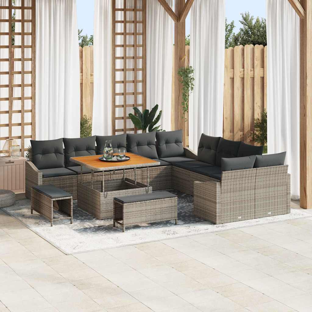 Set Divano da Giardino con cuscino 13 pcs Grigio Poly Rattan - homemem39