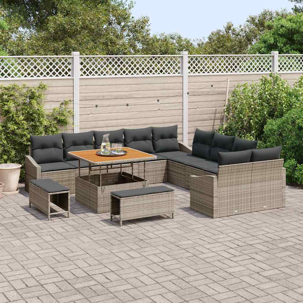 Set Divano da Giardino con cuscino 13 pcs Grigio Poly Rattan - homemem39