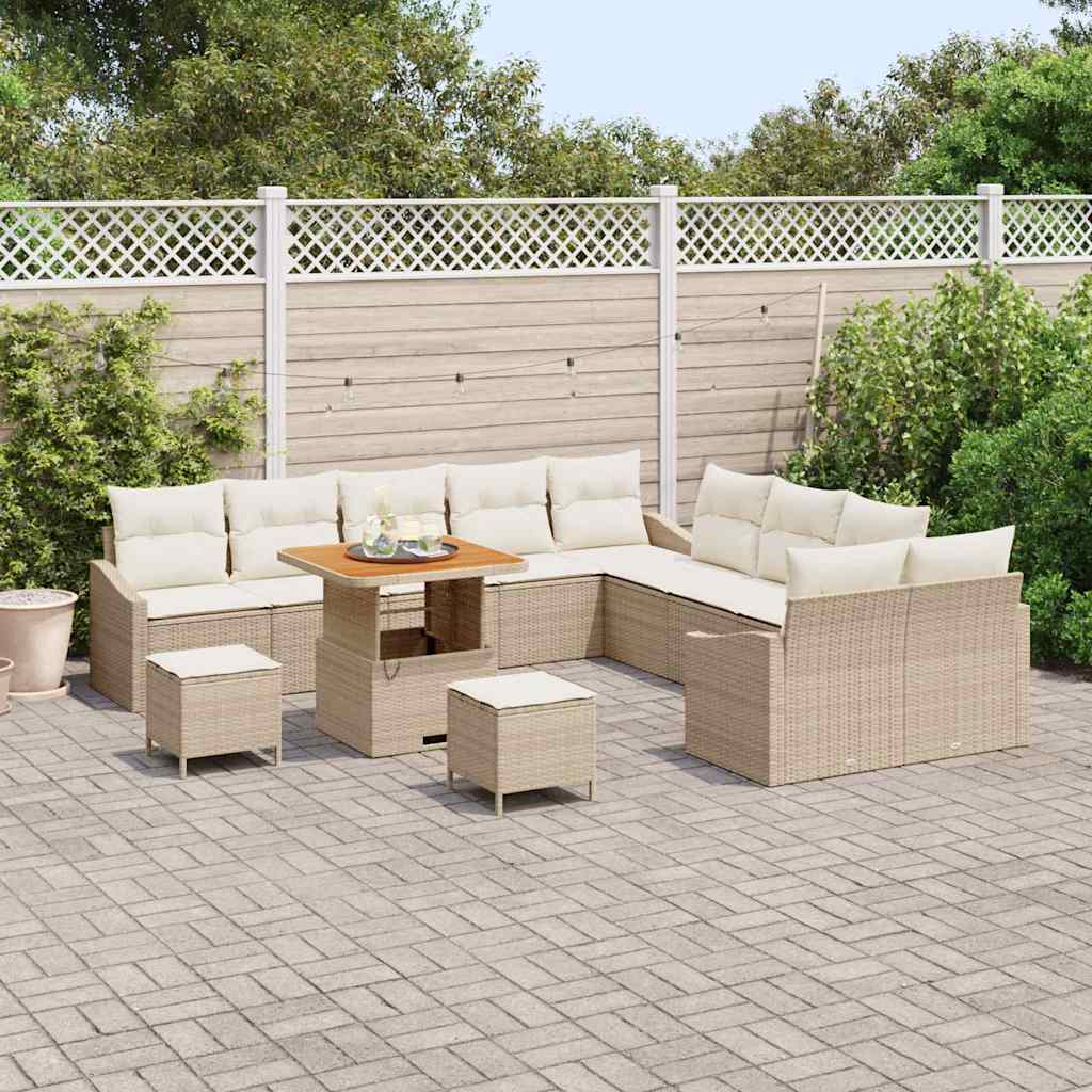 Set Divano da Giardino con cuscino 13 pcs Beige Poly Rattan - homemem39