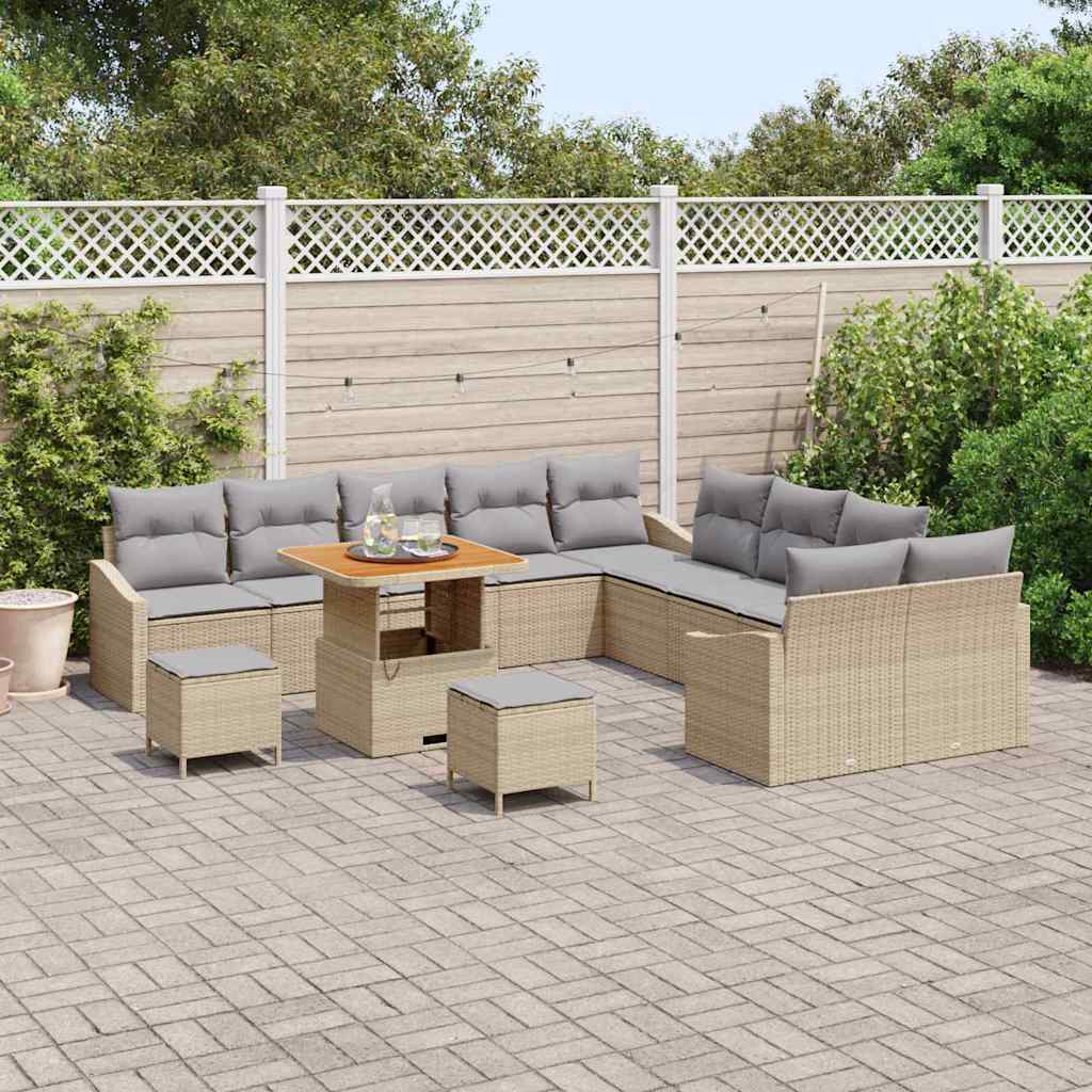 Set Divano da Giardino con cuscino 13 pcs Beige polyrattan