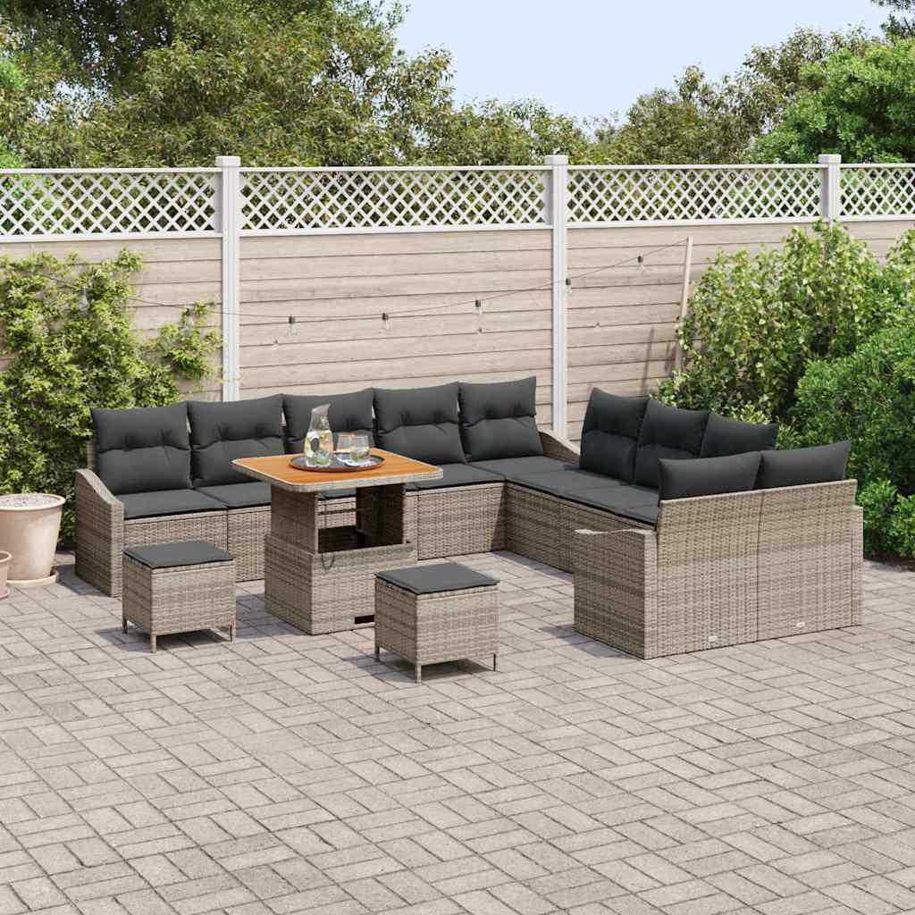 Set Divano da Giardino con cuscino 13 pcs Grigio polyrattan