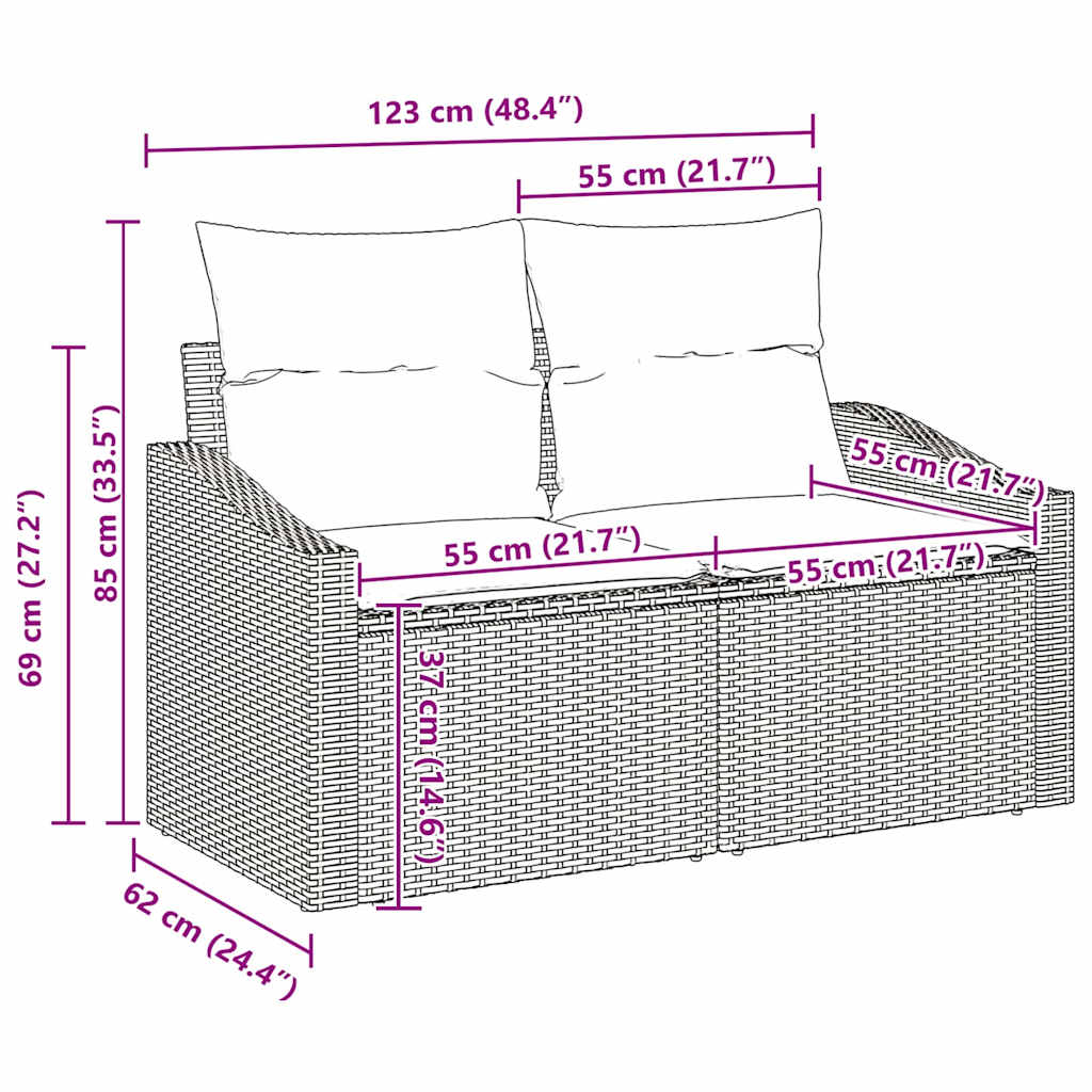 Set Divano da Giardino con cuscino 13 pcs Grigio Poly Rattan - homemem39