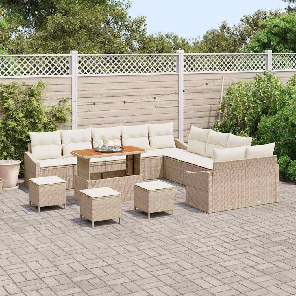 Set Divano da Giardino con cuscino 14 pcs Beige Poly Rattan - homemem39