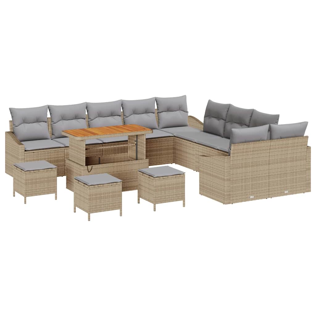 Set Divano da Giardino con cuscino 14 pcs Beige Poly Rattan - homemem39