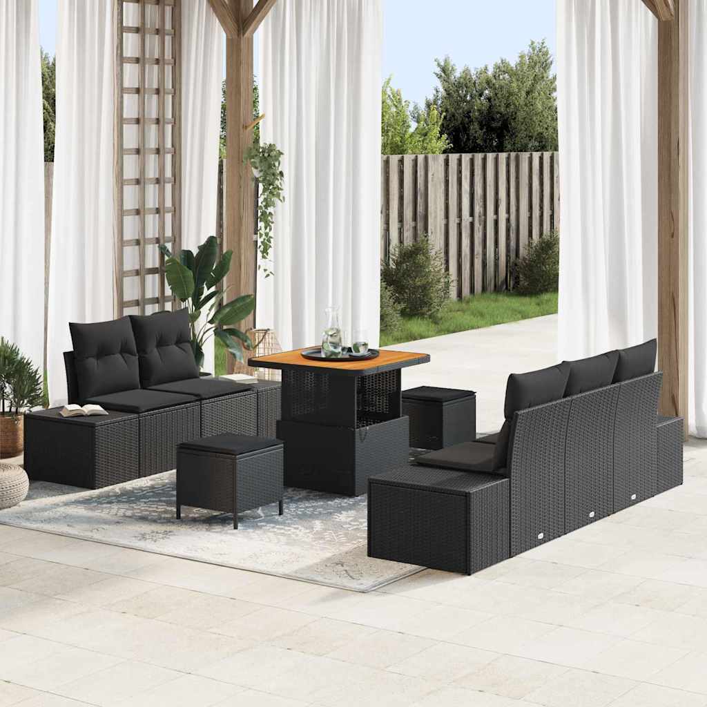Set Divano da Giardino con cuscino 8 pcs Nero Poly Rattan - homemem39