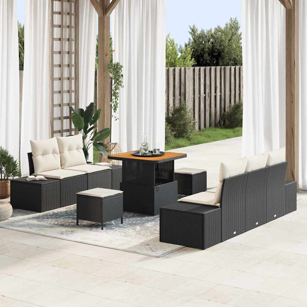 Set Divano da Giardino con cuscino 8 pcs Nero Poly Rattan - homemem39