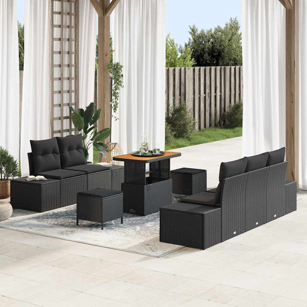 Set Divano da Giardino con cuscino 8 pcs Nero Poly Rattan - homemem39