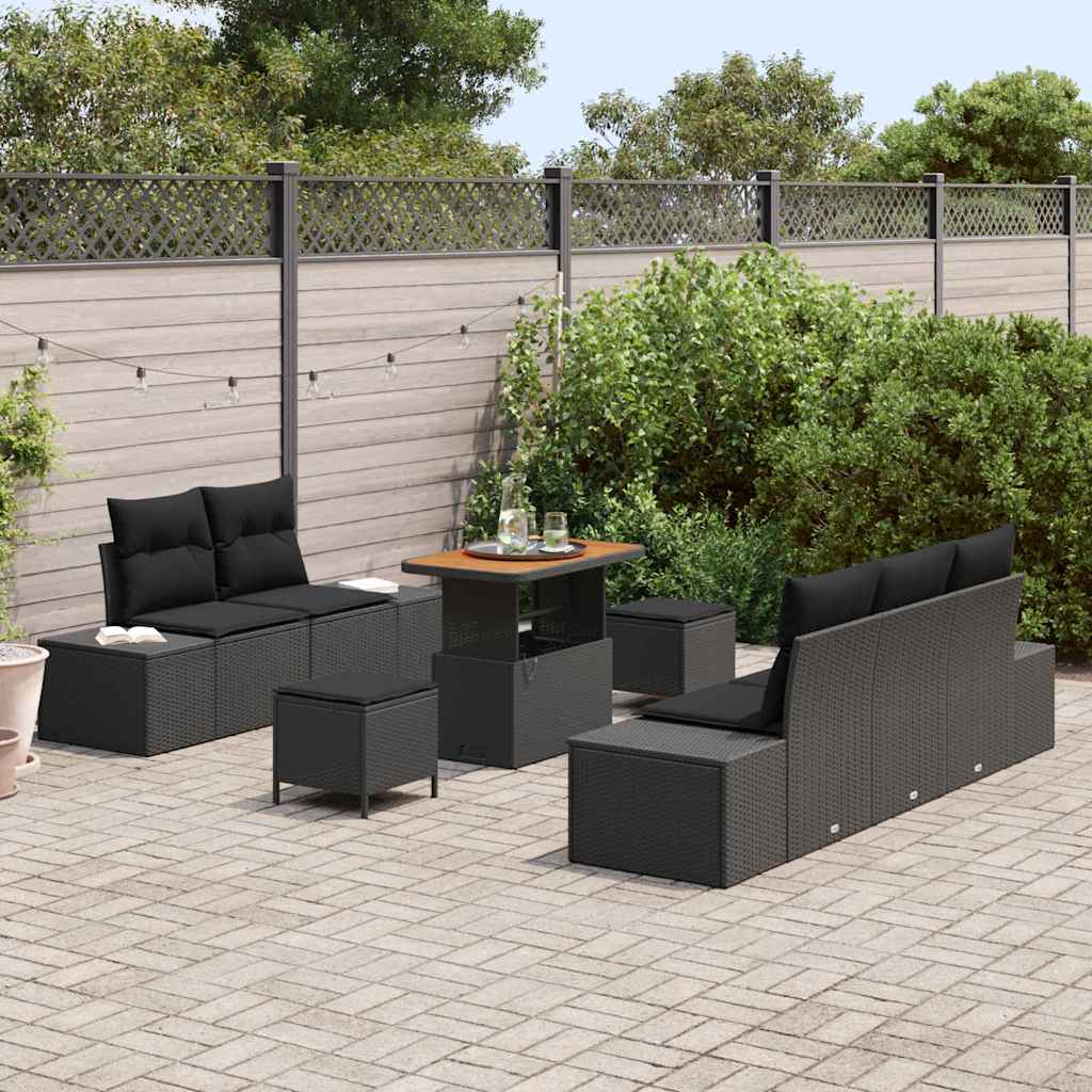 Set Divano da Giardino con cuscino 8 pcs Nero Poly Rattan - homemem39