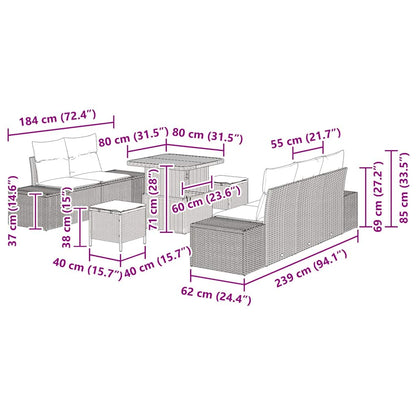 Set Divano da Giardino con cuscino 8 pcs Nero Poly Rattan - homemem39