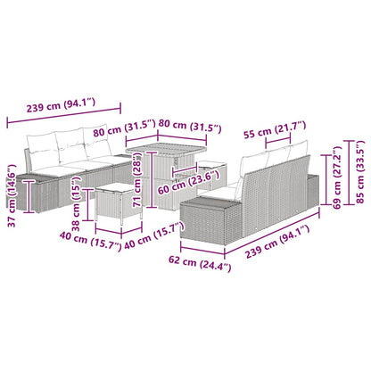 Set Divano da Giardino con cuscino 9 pcs Beige Poly Rattan - homemem39