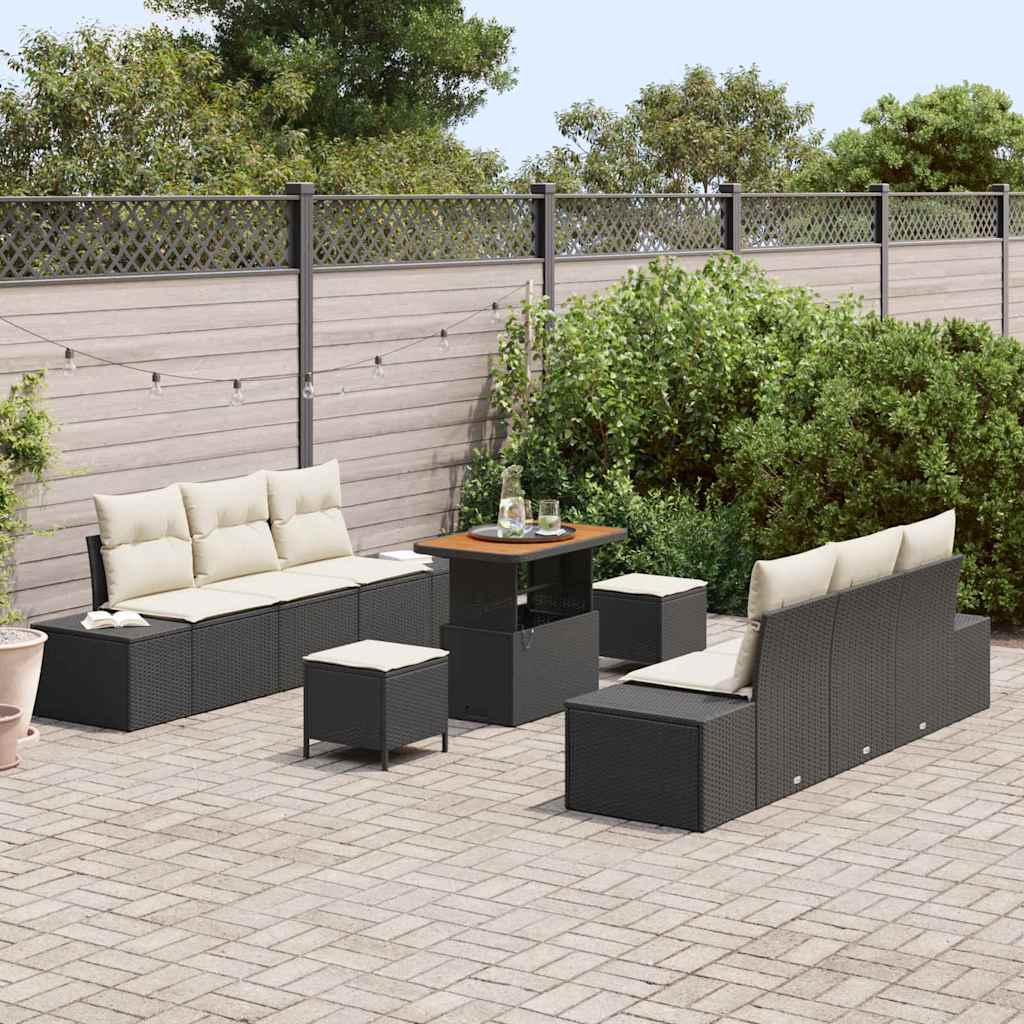 Set Divano da Giardino con cuscino 9 pcs Nero Poly Rattan - homemem39