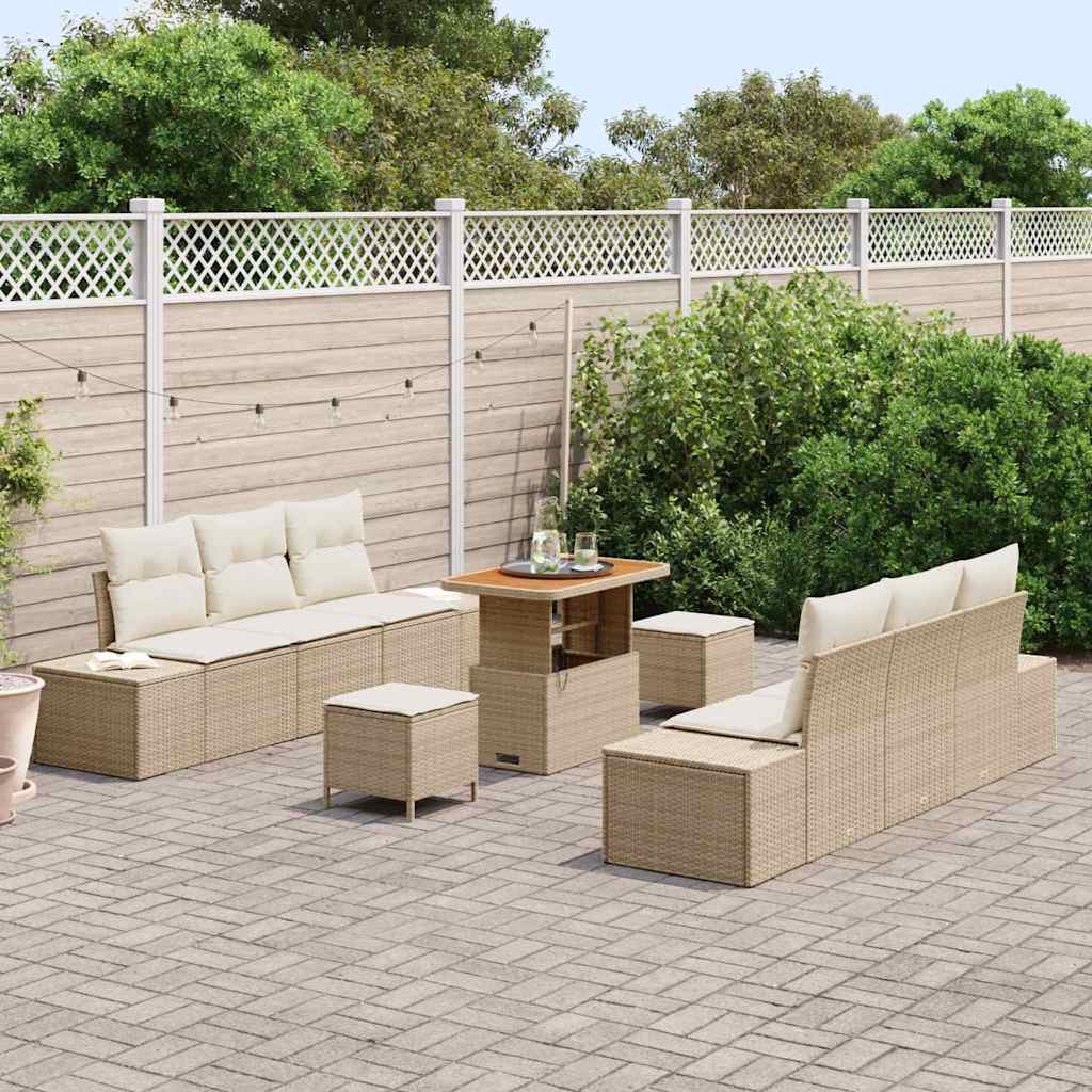 Set Divano da Giardino con cuscino 9 pcs Beige Poly Rattan - homemem39