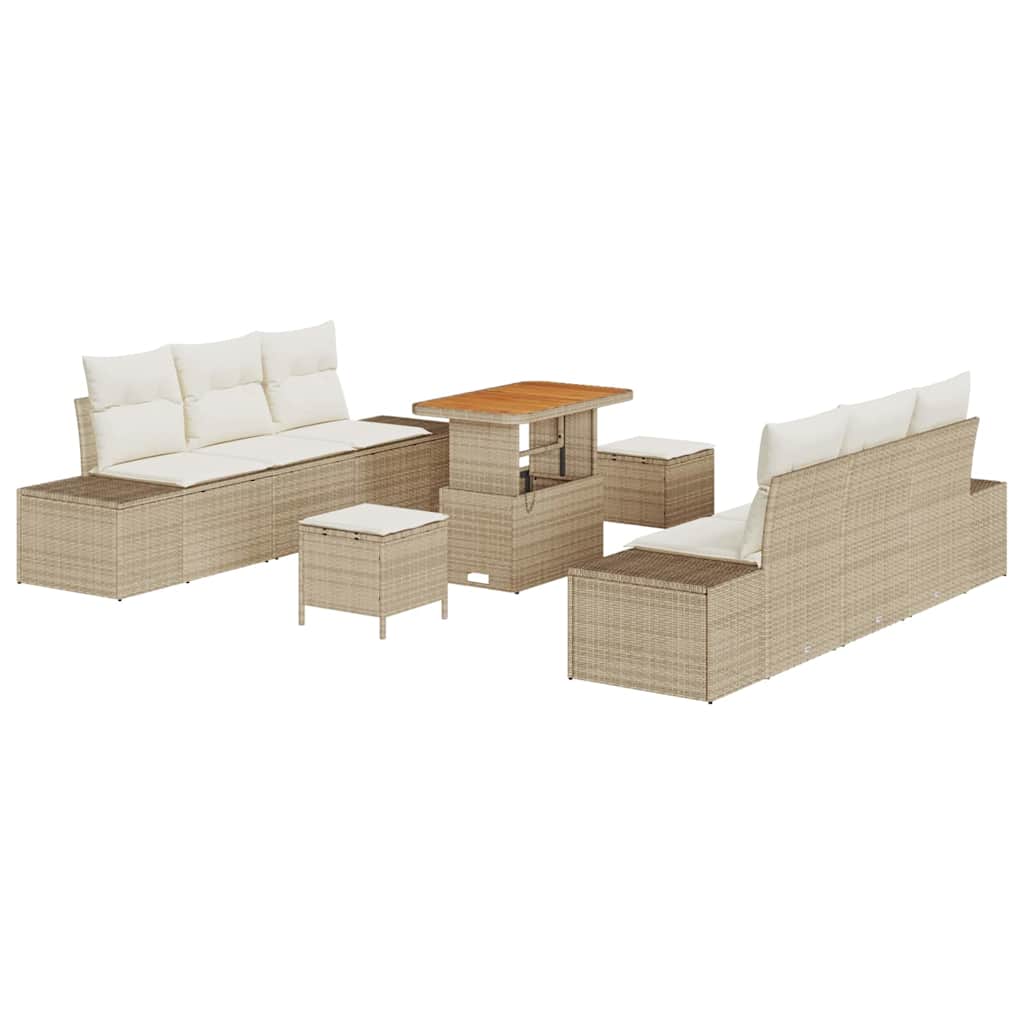 Set Divano da Giardino con cuscino 9 pcs Beige Poly Rattan - homemem39