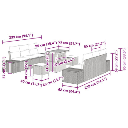 Set Divano da Giardino con cuscino 9 pcs Beige Poly Rattan - homemem39