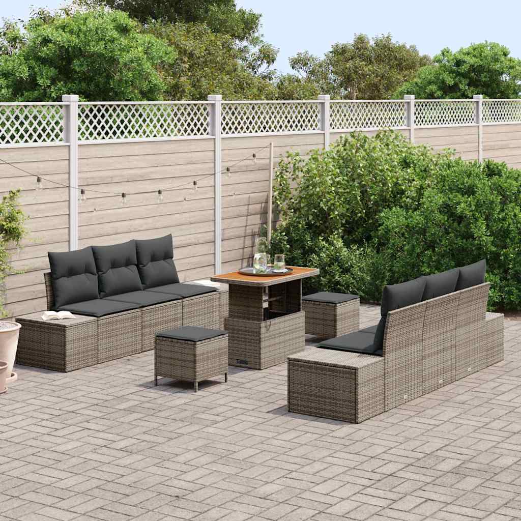 Set Divano da Giardino con cuscino 9 pcs Grigio Poly Rattan - homemem39