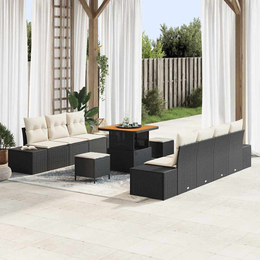 Set Divano da Giardino con cuscino 10 pcs Nero Poly Rattan - homemem39