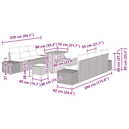 Set Divano da Giardino con cuscino 10 pcs Nero Poly Rattan - homemem39