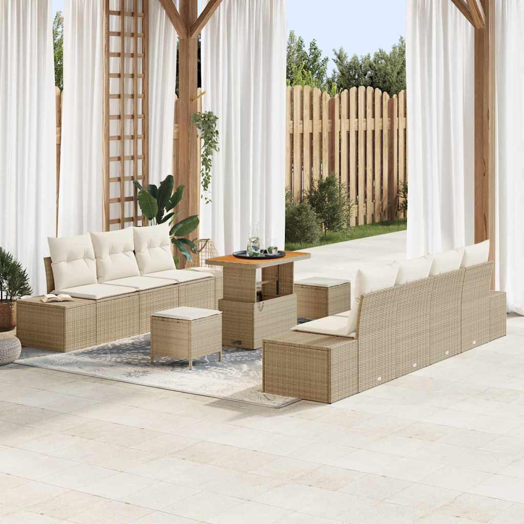 Set Divano da Giardino con cuscino 10 pcs Beige Poly Rattan - homemem39