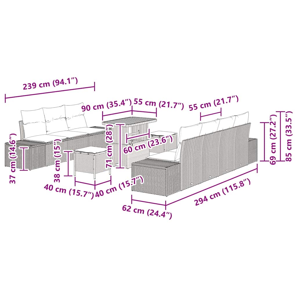 Set Divano da Giardino con cuscino 10 pcs Beige Poly Rattan - homemem39