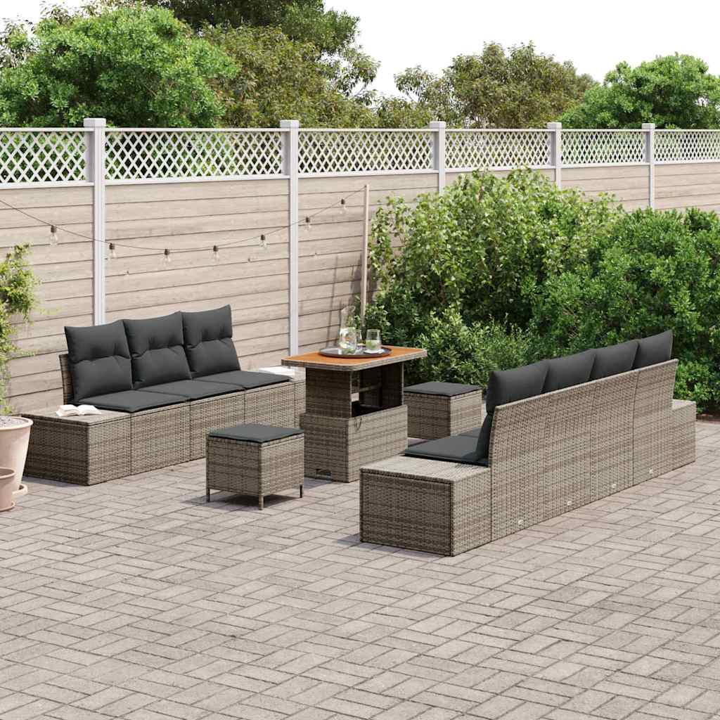 Set Divano da Giardino con cuscino 10 pcs Grigio Poly Rattan - homemem39