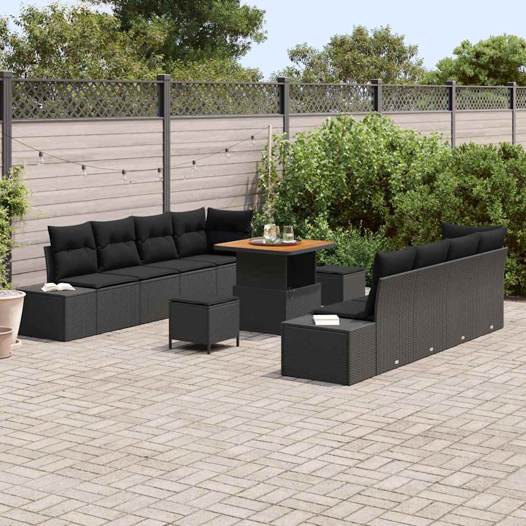Set Divano da Giardino con cuscino 11 pcs Nero Poly Rattan - homemem39