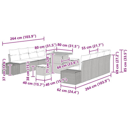 Set Divano da Giardino con cuscino 11 pcs Grigio polyrattan