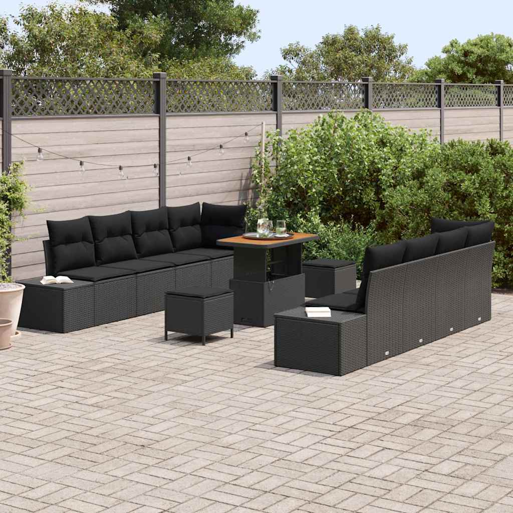 Set Divano da Giardino con cuscino 11 pcs Nero Poly Rattan - homemem39
