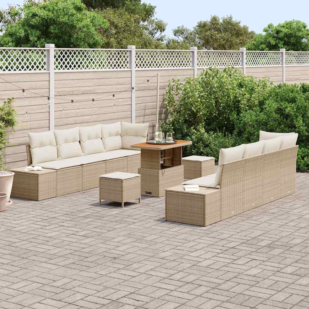 Set Divano da Giardino con cuscino 11 pcs Beige Poly Rattan - homemem39