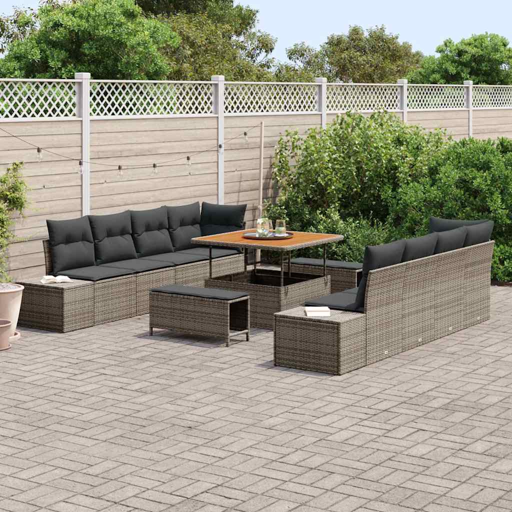 Set Divano da Giardino con cuscino 11 pcs Grigio Poly Rattan - homemem39