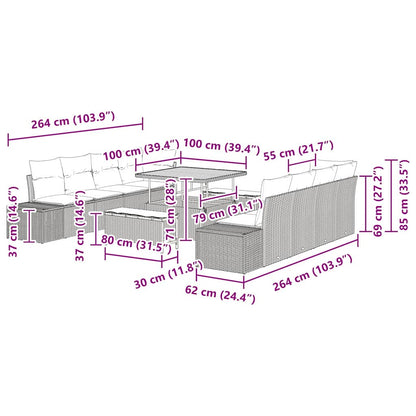 Set Divano da Giardino con cuscino 11 pcs Grigio Poly Rattan - homemem39