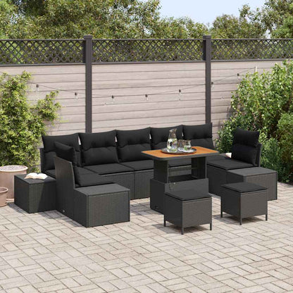 Set Divano da Giardino con cuscino 10 pcs Nero Poly Rattan - homemem39