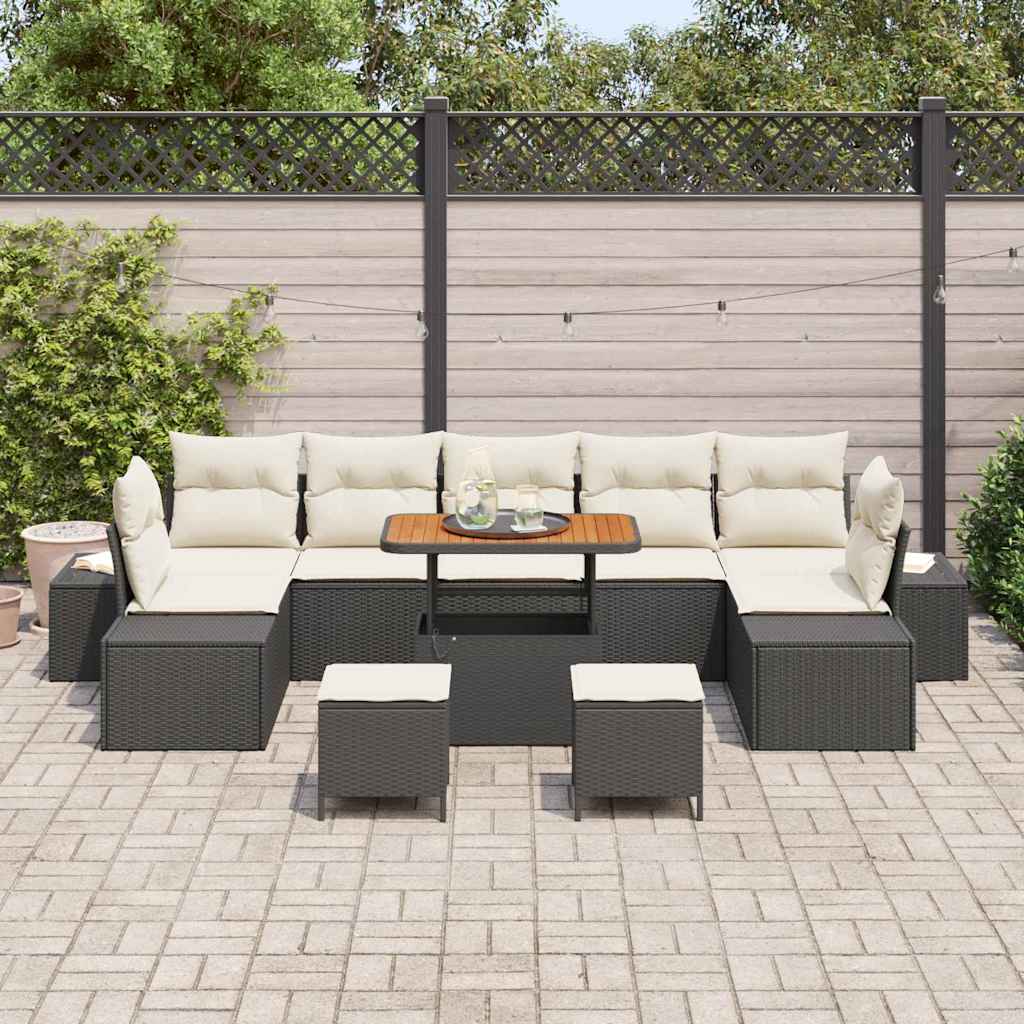 Set Divano da Giardino con cuscino 10 pcs Nero Poly Rattan - homemem39