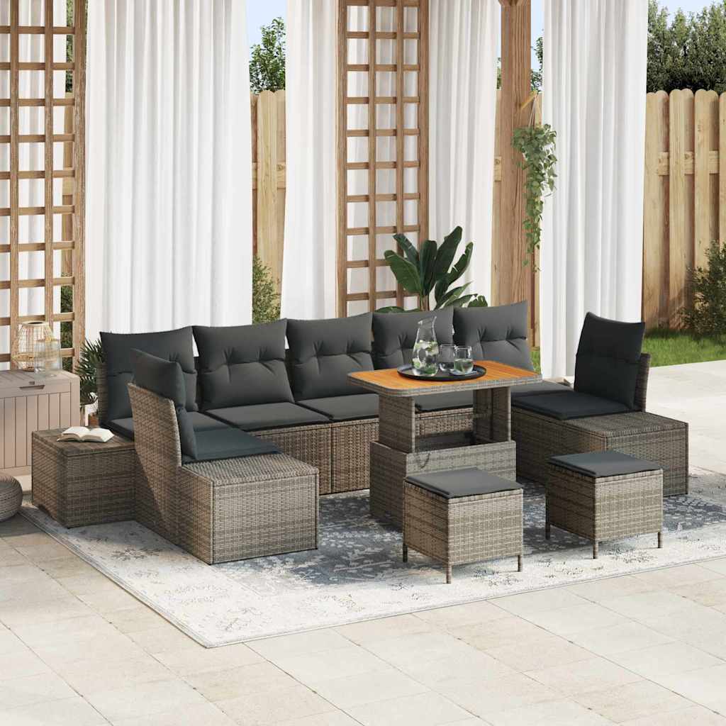 Set Divano da Giardino con cuscino 10 pcs Grigio Poly Rattan - homemem39