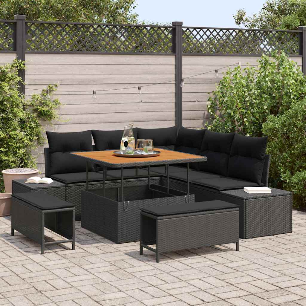 Set Divano da Giardino con cuscino 8 pcs Nero Poly Rattan - homemem39