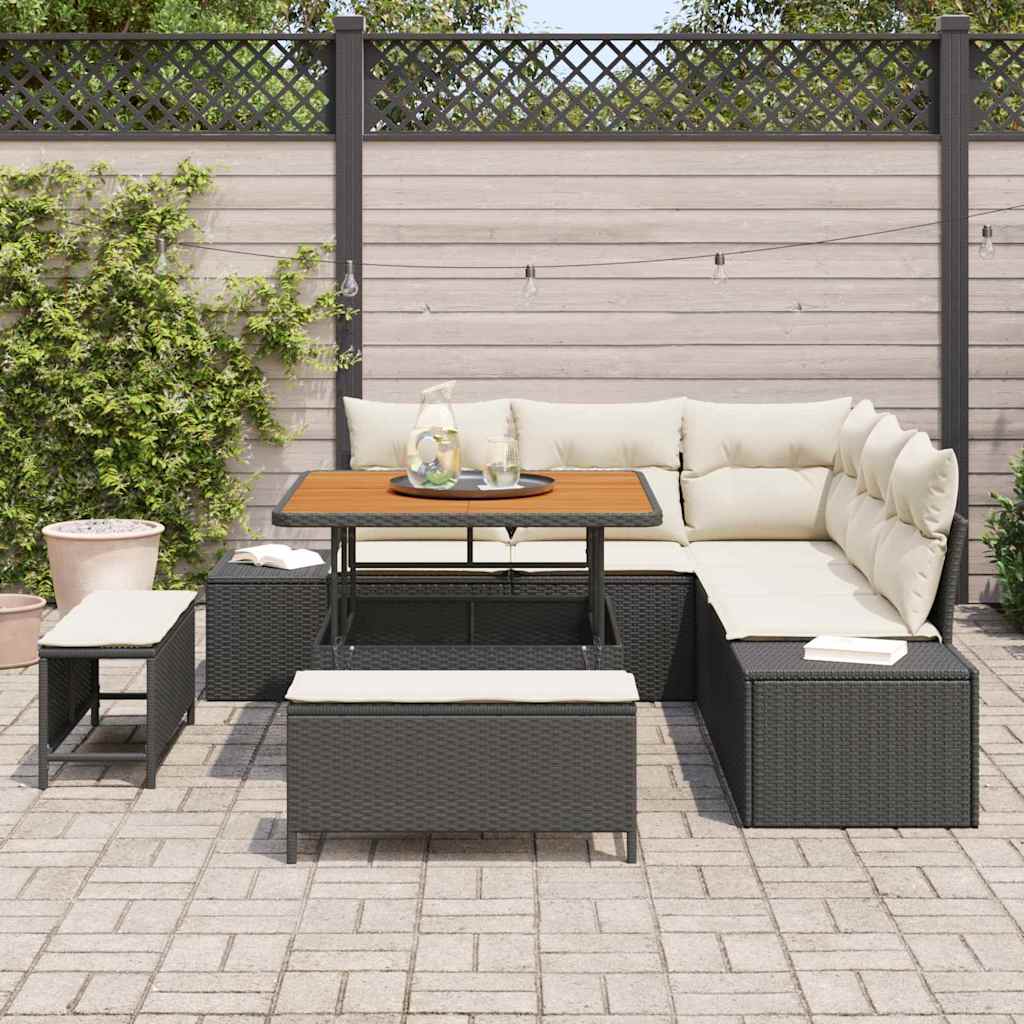 Set Divano da Giardino con cuscino 8 pcs Nero Poly Rattan - homemem39