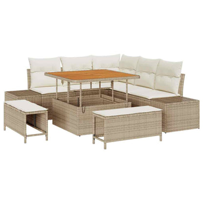 Set Divano da Giardino con cuscino 8 pcs Beige Poly Rattan - homemem39