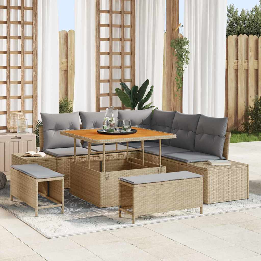 Set Divano da Giardino con cuscino 8 pcs Beige Poly Rattan - homemem39