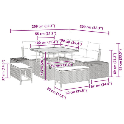 Set Divano da Giardino con cuscino 8 pcs Beige Poly Rattan - homemem39