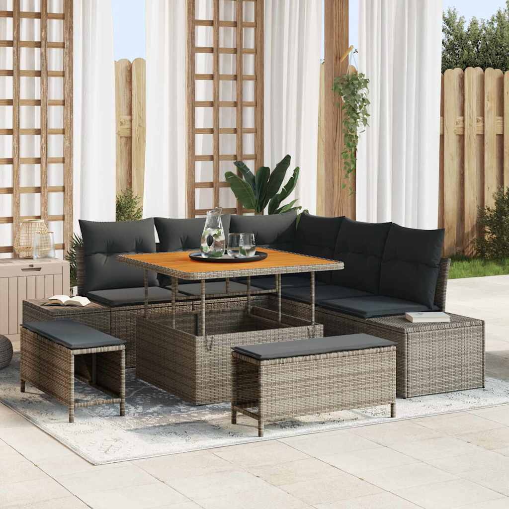 Set Divano da Giardino con cuscino 8 pcs Grigio Poly Rattan - homemem39