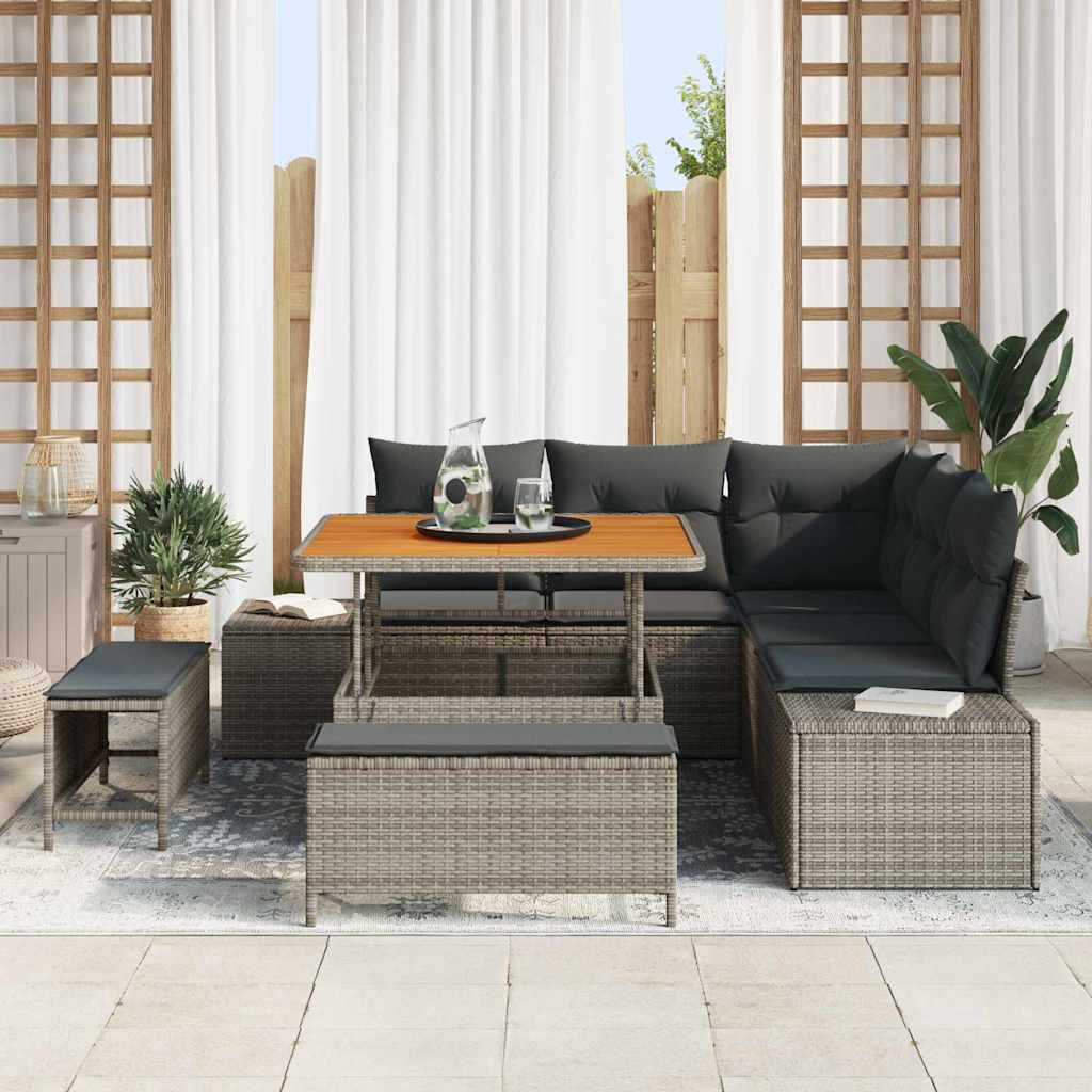 Set Divano da Giardino con cuscino 8 pcs Grigio Poly Rattan - homemem39