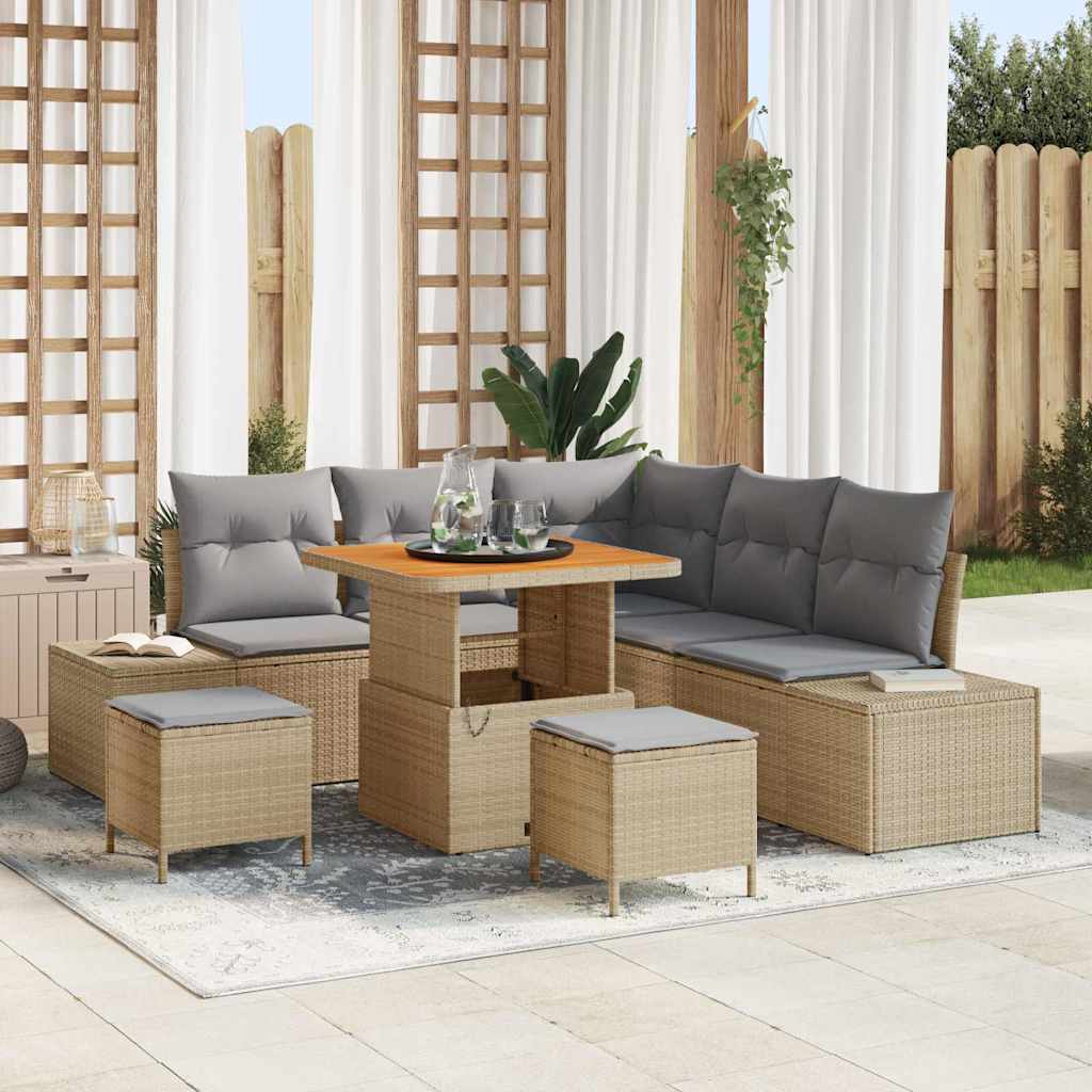 Set Divano da Giardino con cuscino 8 pcs Beige Poly Rattan - homemem39