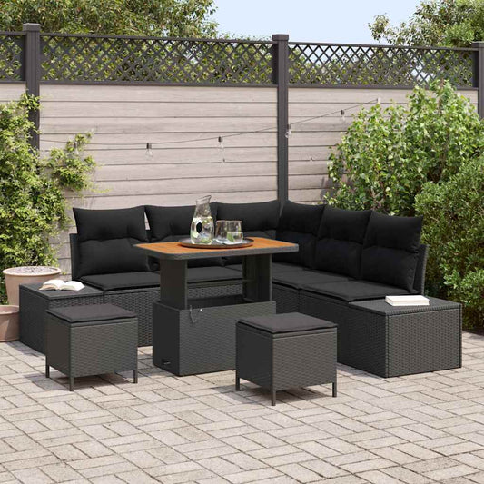 Set Divano da Giardino con cuscino 8 pcs Nero Poly Rattan - homemem39