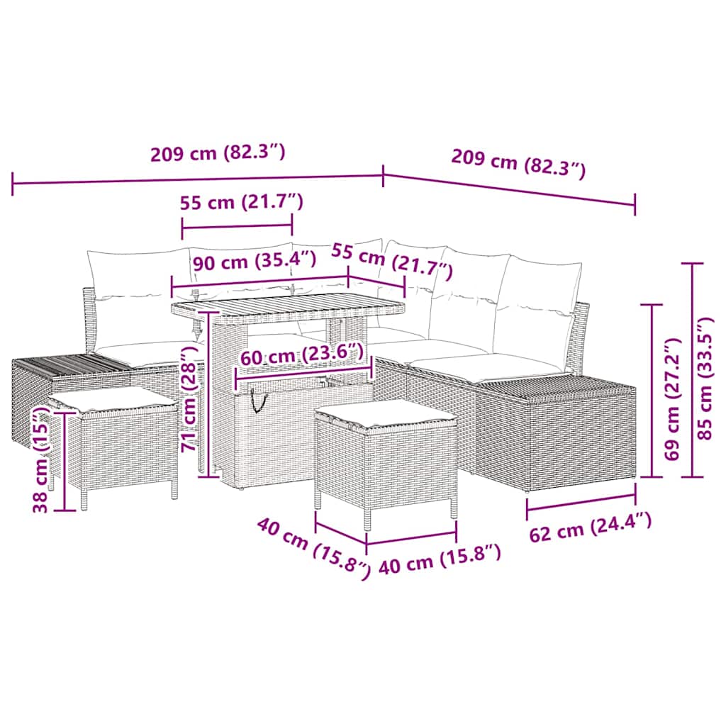 Set Divano da Giardino con cuscino 8 pcs Nero Poly Rattan - homemem39