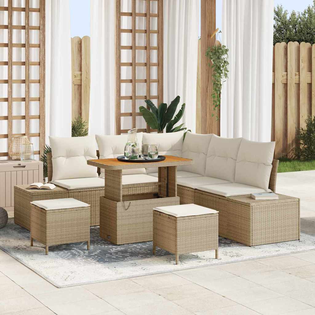Set Divano da Giardino con cuscino 8 pcs Beige Poly Rattan - homemem39