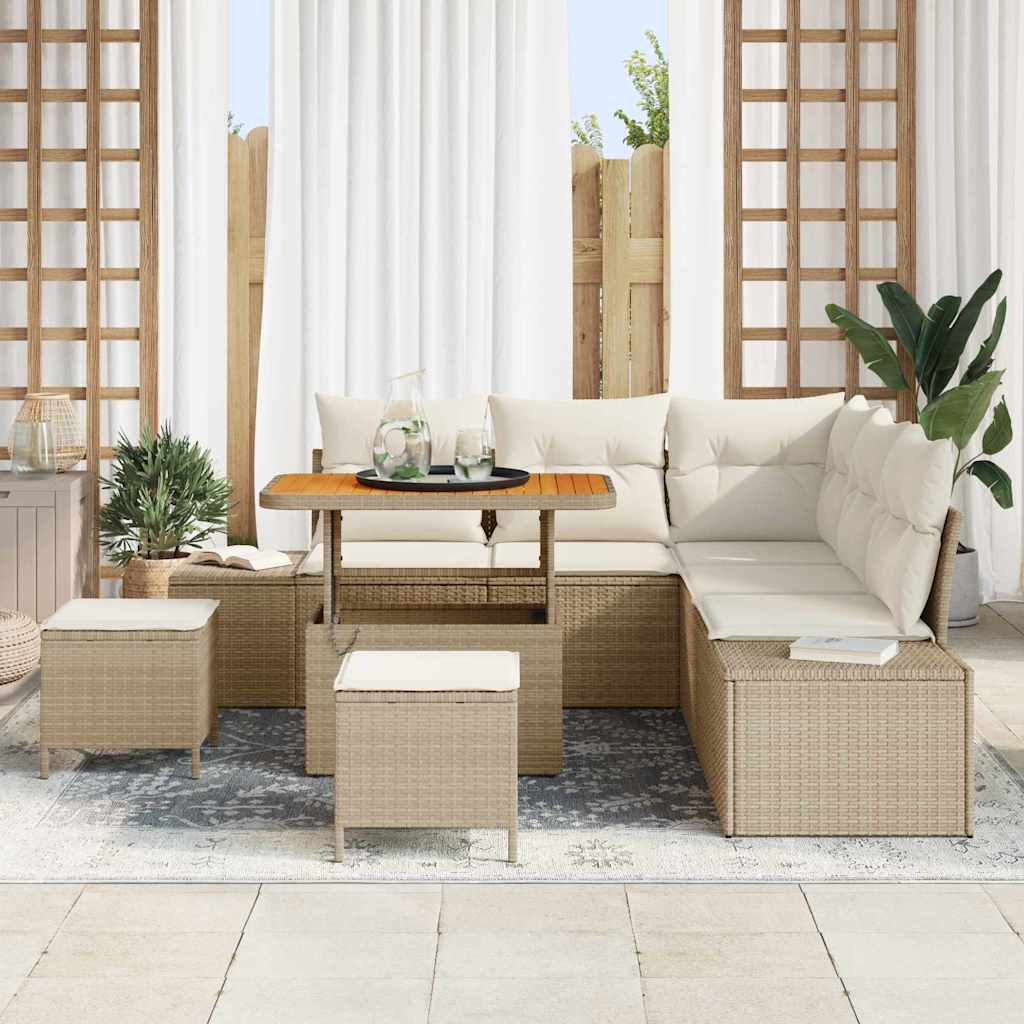 Set Divano da Giardino con cuscino 8 pcs Beige Poly Rattan - homemem39